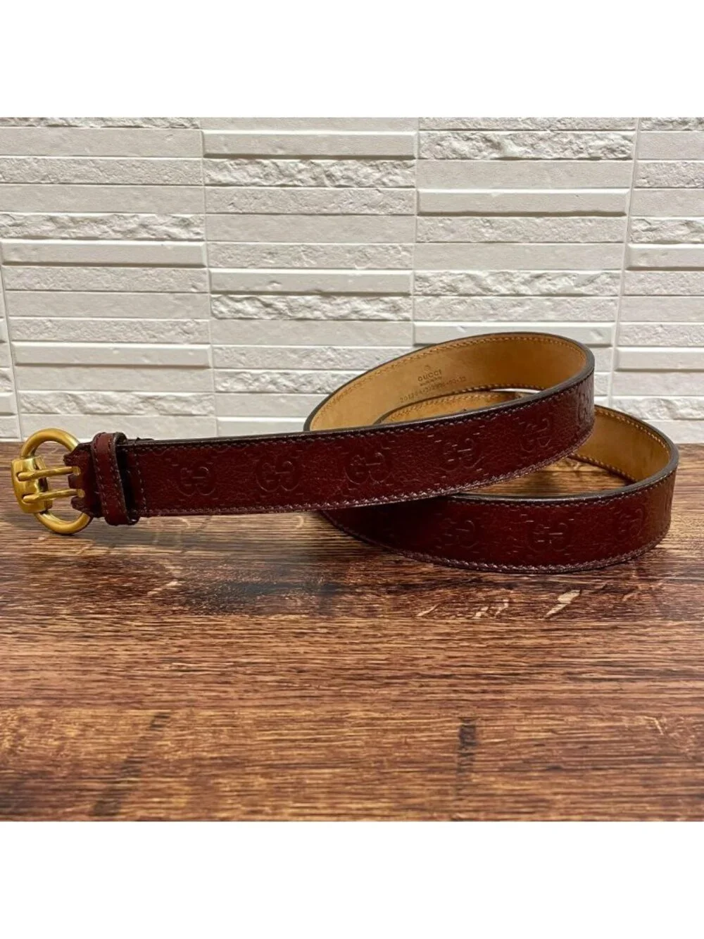 Gucci GG Guccissima Buckle Belt Gold Leather Bordeaux